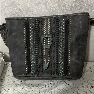 Montana West Gray and Blue Embellished Shoulder Bag